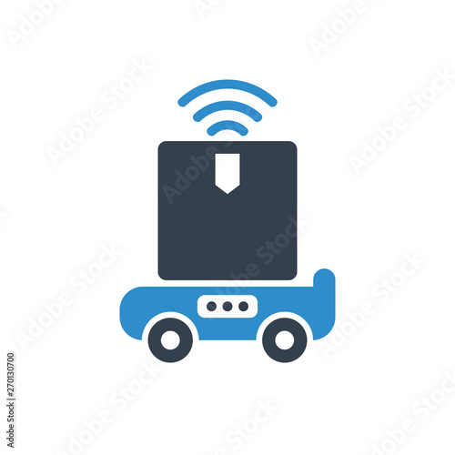 robot delivery a product box icon on white background