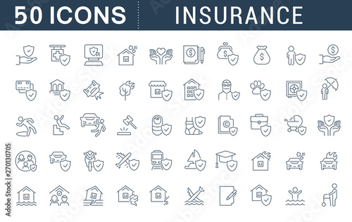 Set Vector Line Icons of Insurance