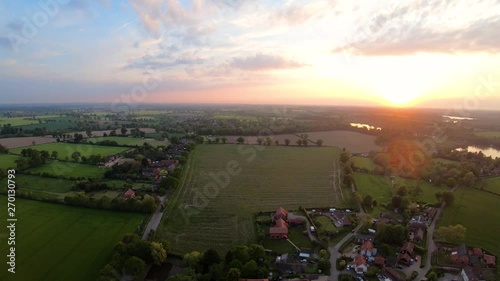 Aerial Drone Footage of a sunset over the Norfolk village of South Walsham. photo