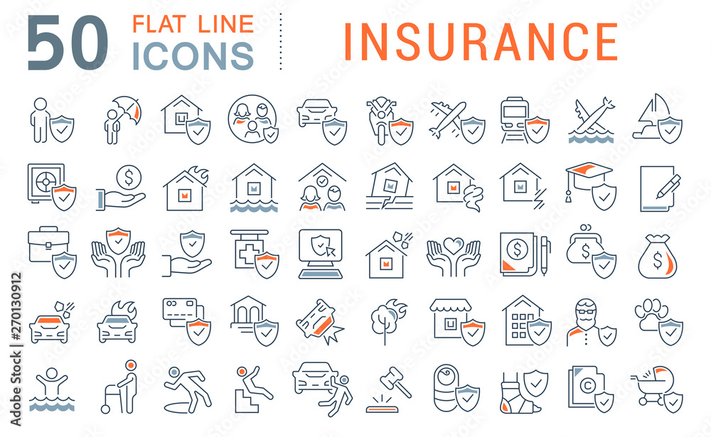 Set Vector Line Icons of Insurance Set Vector Line Icons of Insurance
