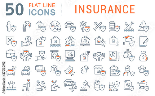 Set Vector Line Icons of Insurance