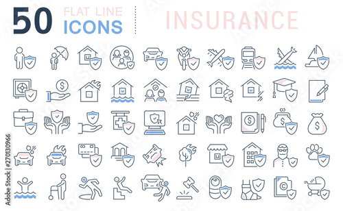 Set Vector Line Icons of Insurance