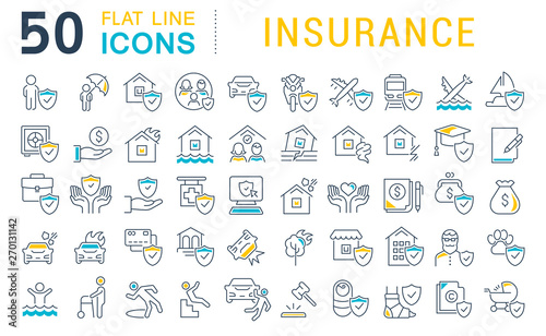 Set Vector Line Icons of Insurance