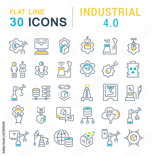 Set Vector Line Icons of Industrial 4.0