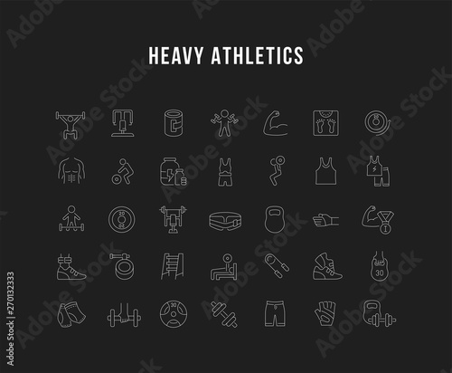 Set Vector Line Icons of Heavy Athletics