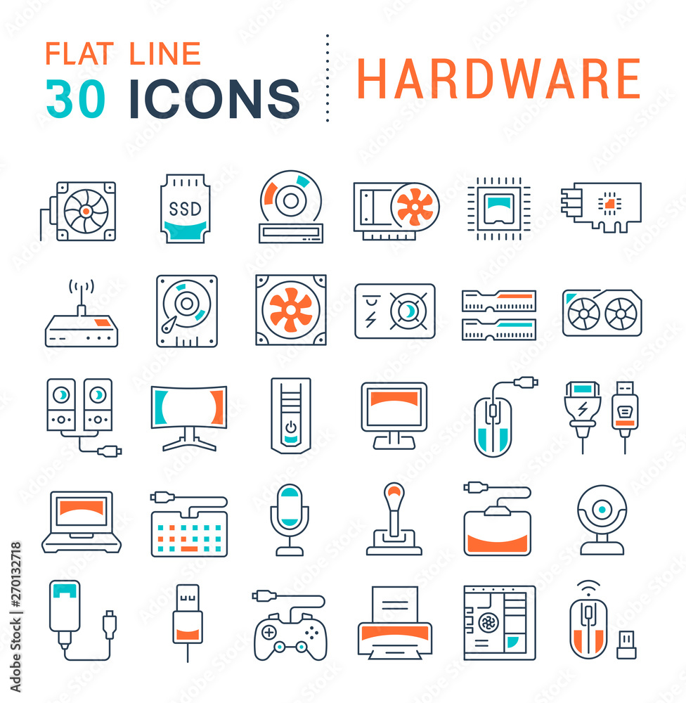 Set Vector Line Icons of Hardware