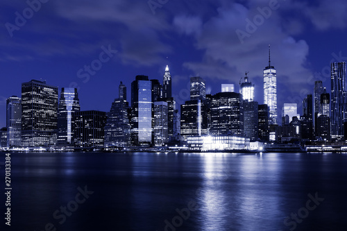 Downtown NYC Financial Center Skyline at Night