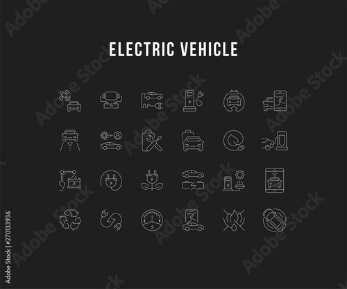 Set Vector Line Icons of Electric Vehicle.