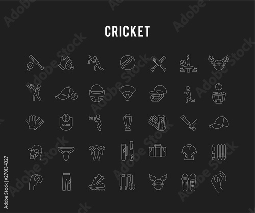 Set Vector Line Icons of Cricket