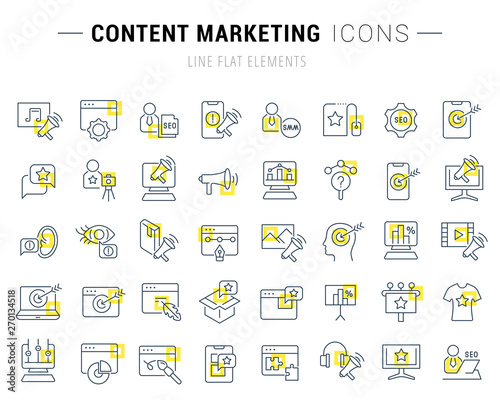 Set Vector Line Icons of Content Marketing