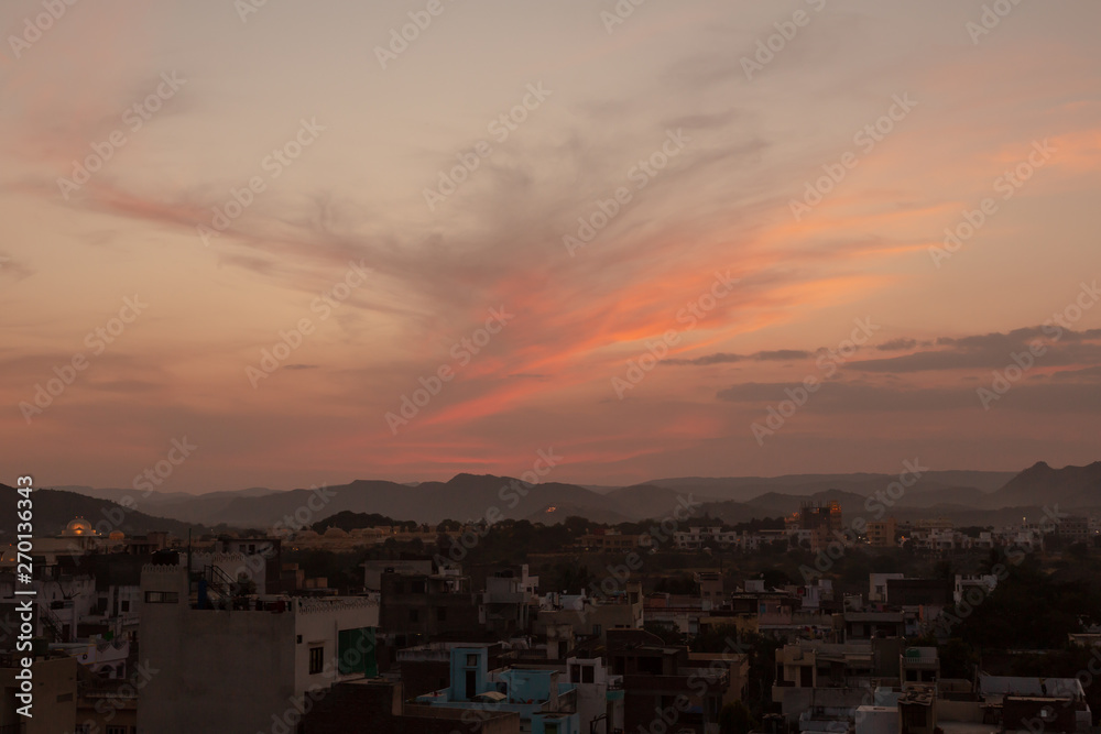 Night Udaipur on a background of mountains