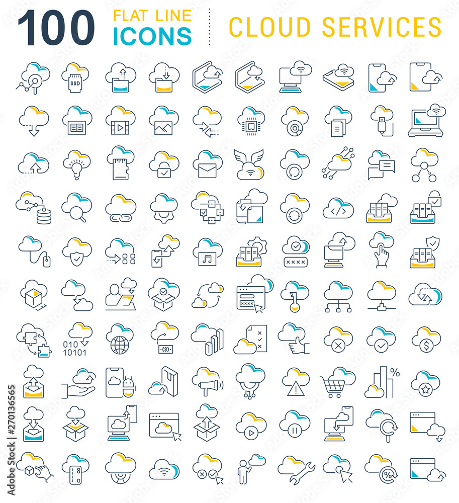 Set Vector Line Icons of Cloud Services Set Vector Line Icons of Cloud Services
