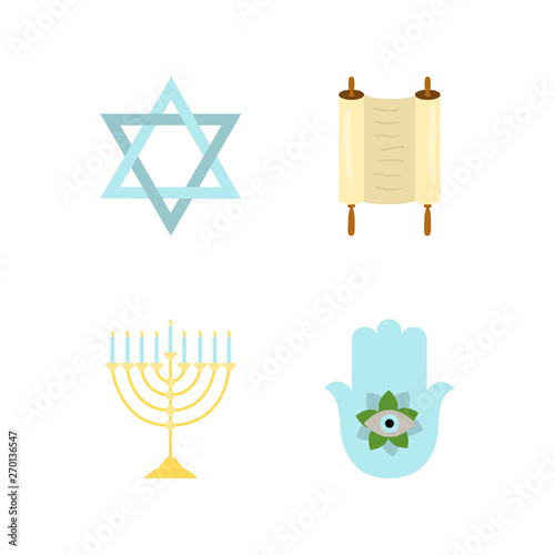 Vector icon set of jewish symbols on white background.