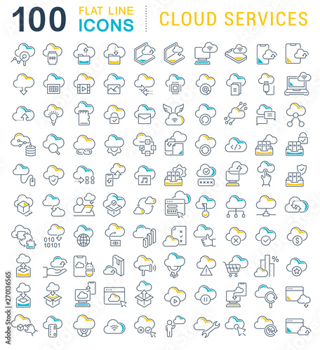 Set Vector Line Icons of Cloud Services