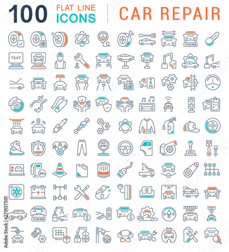 Set Vector Line Icons of Car Repair