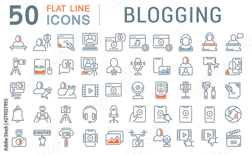 Set Vector Line Icons of Blogging