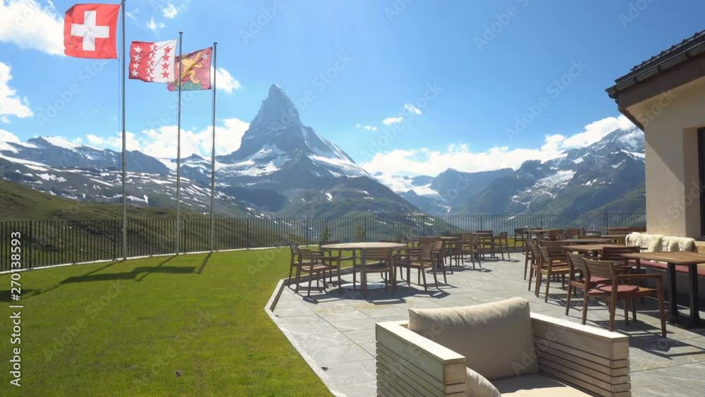 Empty Restaurant Tables and Chairs On Top Of Mountain With Beautiful View - 3 Clips