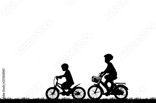 Silhouette  boy friend  and bike relaxing on white background © rathchapon