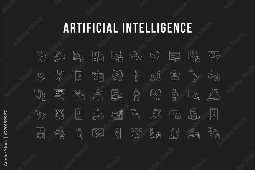 Fototapeta premium Set Vector Line Icons of Artificial Intelligence