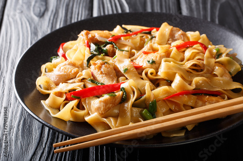 Drunken Noodles (Pad Kee Mao) Recipe from Hot Thai Kitchen close-up on a plate. horizontal