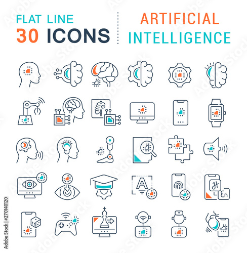 Set Vector Line Icons of Artificial Intelligence
