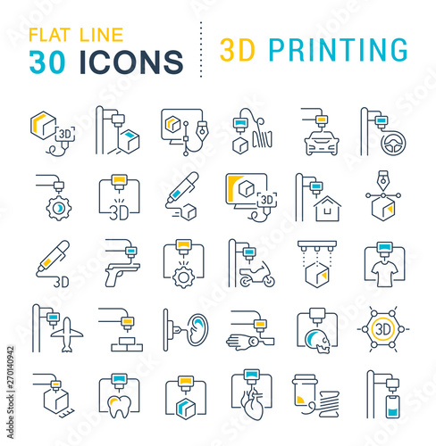 Set Vector Line Icons of 3D Printing