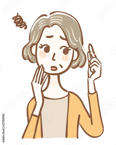 白髪が気になる女性　上半身