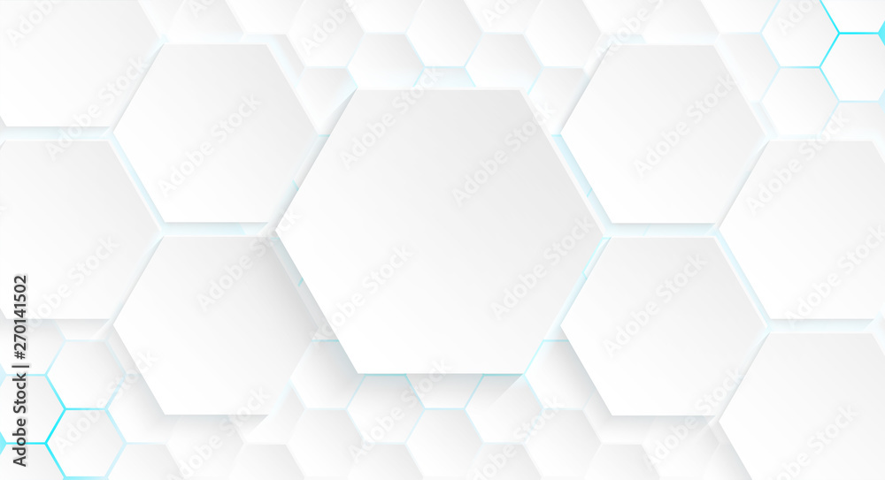 Abstract. Hexagon white background , blue light and shadow. Vector. - obrazy, fototapety, plakaty 