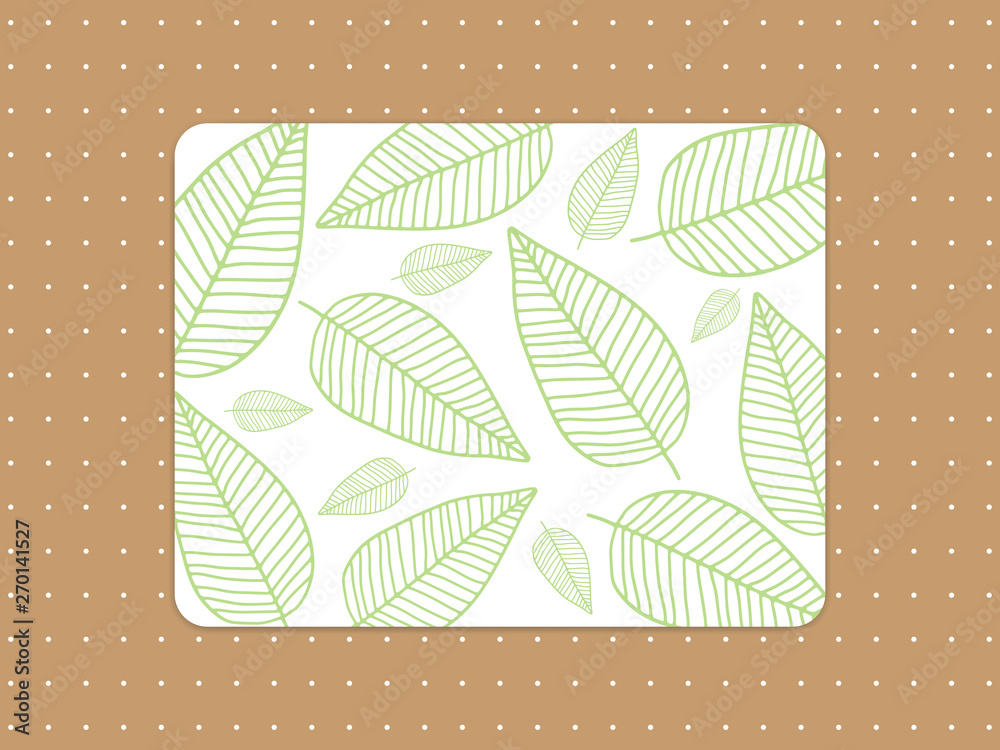 Cute green tree or leaf pattern in white frame on brown with white dot  background. Minimal