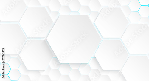 Abstract. Hexagon white background , blue light and shadow. Vector.