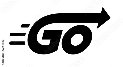 Word Go with arrow. Vector lettering on white background photo