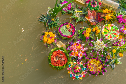 organic waste in ping river from Loi Krathong festival. photo