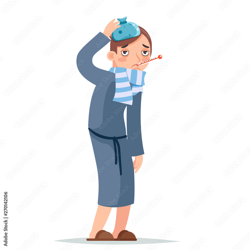 Isolated on white ill cold flu disease illness virus sick man cartoon character design vector illustration Isolated on white ill cold flu disease illness virus sick man cartoon character design vector illustration