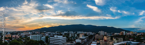  sky above modern Chiang Mai city on evening time.