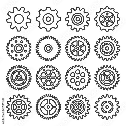 set of gears outline icons isolated on white background