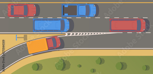 Top view road junction. Right turn branches and congresses.