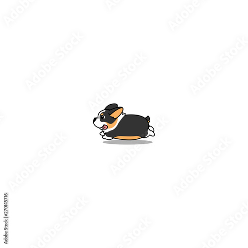 Cute tri color corgi dog running cartoon icon, vector illustration