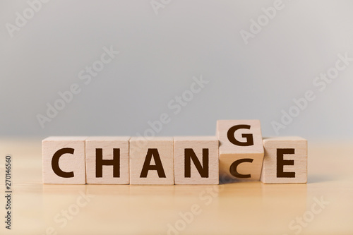 Wooden cube flip with word "change" to "chance", Personal development and career growth or change yourself concept