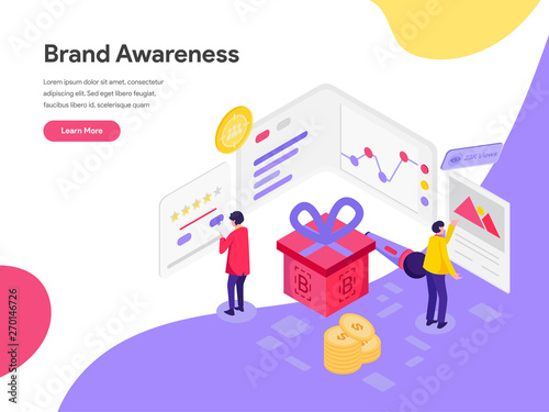 Landing page template of Brand Awareness Illustration Concept. Isometric flat design concept of web page design for website and mobile website.Vector illustration
