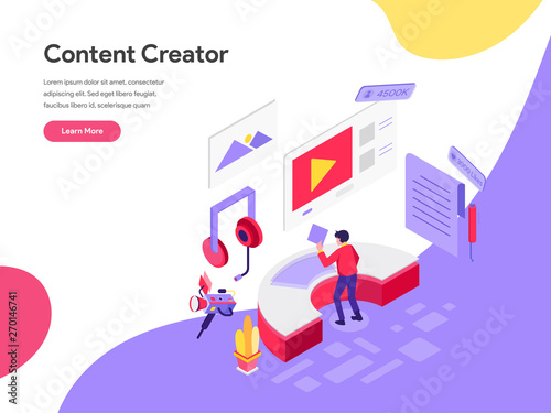 Landing page template of Content Creator Illustration Concept. Isometric flat design concept of web page design for website and mobile website.Vector illustration