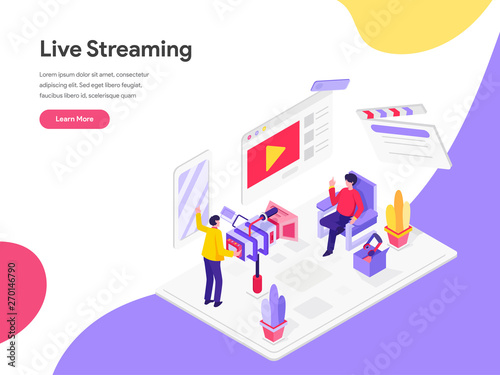 Landing page template of Live Streaming Isometric Illustration Concept. Isometric flat design concept of web page design for website and mobile website.Vector illustration © Silvia