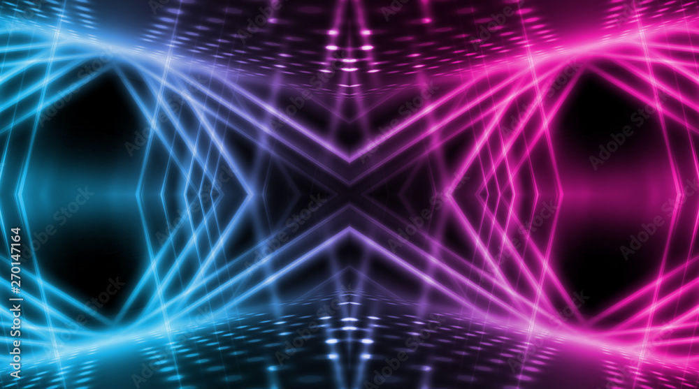 Dark abstract futuristic background. Neon lines, glow. Neon lines, shapes. Pink and blue glow Dark abstract futuristic background. Neon lines, glow. Neon lines, shapes. Pink and blue glow