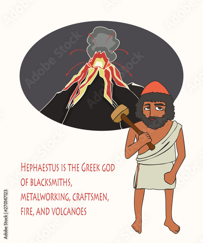 Hephaestus Greek god of fire, metalworking, volcanoes, craftsmen cartoon