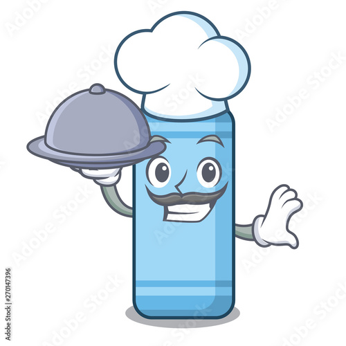 Chef with food blue crayon in the character shape
