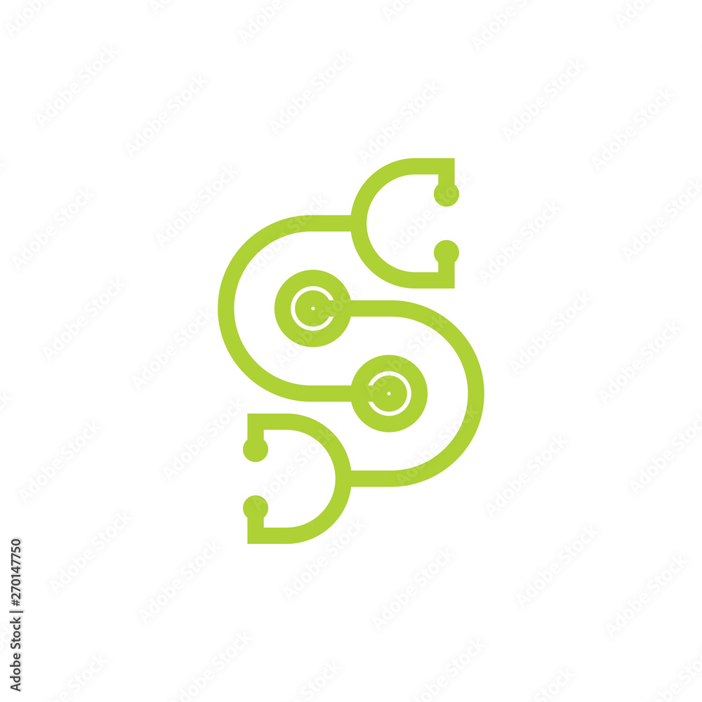 letter sc stethoscope medical logo vector