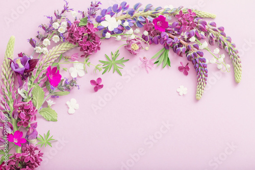 purple  blue  pink flowers on paper background