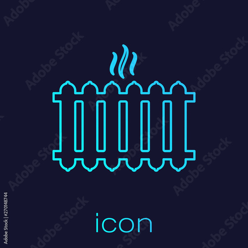 Turquoise Heating radiator line icon isolated on blue background. Vector Illustration