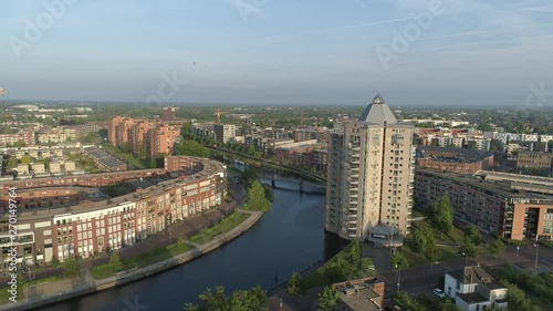 Aerial Drone of the Pencil, het potlood, building in Apeldoorn, the Netherlands photo