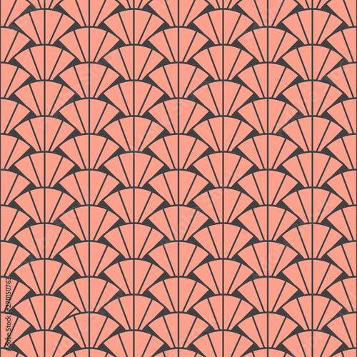 Vector pink seamless pattern with shell or fan ornament.