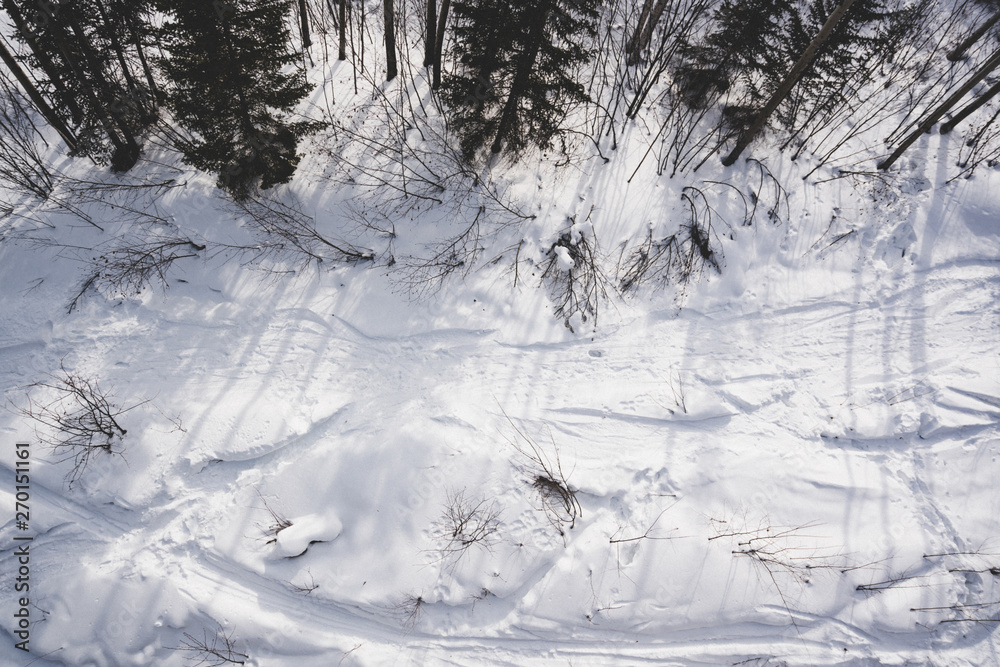 Ski slope in the forest. Top view. Ski slope in the forest. Top view.